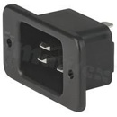 Złącze zasilające AC IEC 60320 C20, klasa ochronności I; montaż: do panela, śrubowe; wyprowadzenia do lutowania; kolor czarny; IP20; 16A, 250VAC