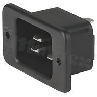 Złącze zasilające AC IEC 60320 C20, klasa ochronności I; montaż: do panela, śrubowe; wyprowadzenia konektorowe QC 6,3x0,8mm; kolor czarny; IP20; 16A, 250VAC
