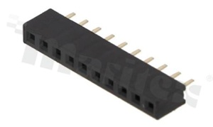 Listwa stykowa do PCB; w rastrze 2.00mm; 1x10 styków; montaż: THT; żeńska; prosta; jednorzędowe