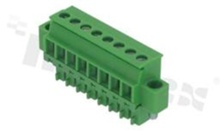Listwa zaciskowa rozłączalna; w rastrze 3.81mm; 8-torowa żeńska; na przewód 1.5mm2 (28-16AWG); kierunek wtykania prostopadły do osi przewodów; z zaczepem śrubowym; styki z fosforobrązu; mosiężna klatka przewodu; UL 300V/10A