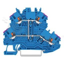 Installation terminal block; 2-level; through; with buttons; 4-contacts for wire 0.14-1.5mm2 (24-16AWG); spring-loaded; blue; for DIN rail; 300V/10A