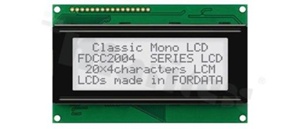 Display LCM; LCD character; 20x4 chars; FSTN positive white; white LED; view 06:00; screen 76x25.2mm; UV filter; additional font English-Japanese