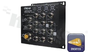 EN50155 8-port managed Ethernet switch with 8x10/100Base-T(X); M12 connector and 2xbypass included