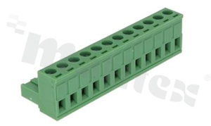 Listwa zaciskowa rozłączalna; w rastrze 5.08mm; 12-torowa; żeńska; na przewód 2.5mm2 (28-12AWG); kierunek wtykania równoległy do osi przewodu; styki z fosforobrązu; mosiężna klatka przewodu; UL 300V/15A