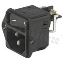 Gniazdo zasilające IEC C14; z przełącznikiem 2-polowym; niepodświetlane; na panel-zatrzask 2.5mm; 15A/250VAC.