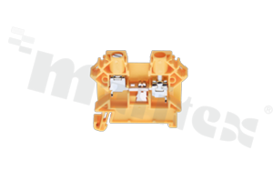 Installation terminal block; 1-level; 2-contacts; for wire 0,5-6,0mm2; screw terminal; yellow; Din rail; 1000V