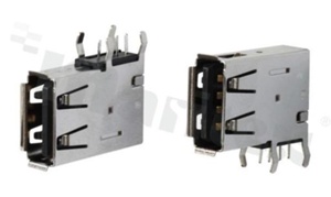 Gniazdo; 1 x port typu A; kątowe; vertical; czarny izolator; do wlutowania w obwód drukowany