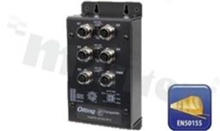 Switch przemysłowy kolejowy PoE; Gigabit; niezarządzalny; norma kolejowa EN50155; 4 porty 10/100/500/1000Base-T(X) PoE; 1 port 10/100/500/1000Base-T(X); złącza M12; temp. pracy: -40+75 st.C; zasilanie 12...57VDC