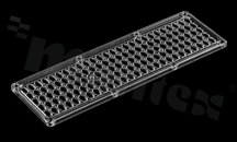 Soczewka do diod LED Mid Power; kąt rozsyłu: asymetryczny Bat Wing; ilość diod: 100; rozmiar: 243x87mm; wysokość: 5.9mm; rodzaj materiału: PMMA-High Temperature; sposób mocowania: śruby