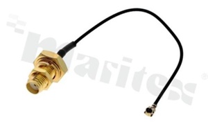 Kabel antenowy; przejściowy; koncentryczny RG1.13; kolor czarny; zakończony żeńskim wtykiem IPX (U.FL) i gniazdem żeńskim SMA szczelnym IP65 kabel o długości 100mm; współpracuje z gniazdem męskim RF-IPX125-1G