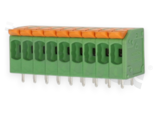 PCB terminal block; pitch 5.00mm; 9-ways; range wire 4.0mm2 (AWG 24-12); spring-loaded; green; UL 300V/20A
