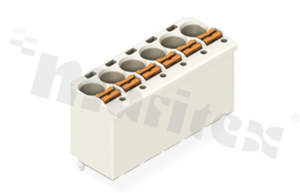 Listwa zaciskowa do PCB; w rastrze 5.00mm; 6-torowa; pionowe wejście przewodu; na przewód 2.50mm2 (24-12 AWG); ze stykiem sprężynowym; szara; UL: 300V/15A