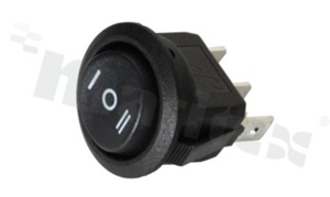 Miniaturowy przełącznik typu Rocker; jednobiegowy; 3-pozycyjny; O: 20.2mm; konektory DPDT; przycisk czarny; 6A/250V