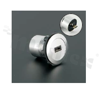 Gniazdo MicroUSB2.0; żeńskie; otwór montażowy 22mm; podłączenie na wtyk MicroUSB2.0 męski; korpus srebrny; stop aluminium.