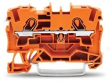 Installation terminal block; 1-level; through; 2-contacts; for wire 0.5-6.0mm2 (20-10AWG); spring-loaded; orange; for DIN rail; 600V/30A