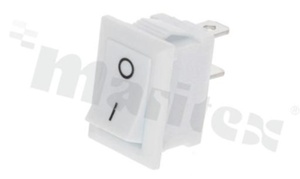 Minature Rocker Switch; 1-pole; 2 positions; 21x15mm; pin terminals; white button; 6A/250V