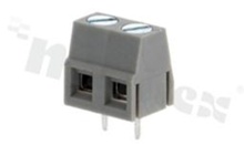 Listwa zaciskowa do PCB; w rastrze 5.00mm; 2-torowa; pionowa; na przewód 2.50mm2 (AWG 26-14); ze śrubami na wkrętak płaski; z ruchomą osłoną przewodu; klatka mosiężna; szara; UL 300V/12A, TUV 250V/15A