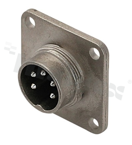 Gniazdo serii C091D; 5-stykowe; męskie; 5A; na panel; kołnierz - śruby; kabel lutowany; styki srebrzone; IP67