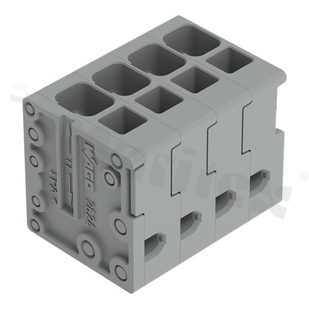 Listwa zaciskowa do PCB; przewód-płytka; na przewód 0.2 - 6.0 mm2 (24-10AWG); raster 5.0 mm; 6-torowa.; kąt ułożenia przewodu względem płytki: 90; Push-in; szary; 300V/26A
