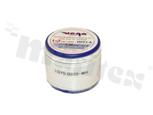 Przewód pojedynczy LGY/H05V-K; z wielodrutową miedzianą żyłą; biały; przekrój 0.50mm2; AWG 20; 500V; -40+105 st.C; 25m.