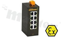 Switch przemysłowy niezarządzalny; certyfikat ATEX; 8 portów 10/100Base-T(X) RJ45; temp. pracy: -40+75 st.C; zasilanie 9...60VDC/18...30VAC; montaż na szynie DIN; obudowa metalowa