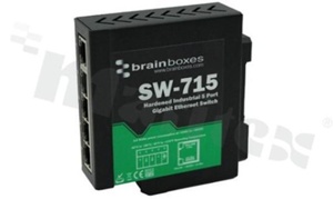 Hardened Industrial Unmanaged Gigabit Ethernet Switch; metal case; 5x 10/100/1000 Mb/s; operating temperature -40+80 deg.C; supply 5...30VDC; DIN Rail Mountable