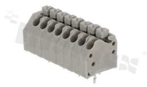 Listwa zaciskowa do PCB; w rastrze 3.50mm; 8-torowa; skośne wejście przewodu; na przewód 0.20-1.00mm2 (28-18AWG); ze stykiem sprężynowym; czarna; UL 300V/10A, TUV 250V/10.5A