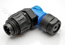 Plug ECOMATE C016 series, 4 pins (3+PE), male, right-angle, 16A, 400V, cable: 0.75-2.5mm2( AWG18-14), contacts silver plated, screw, colour: black-blue, IP67