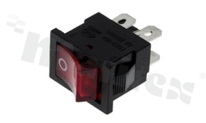 Rocker Switch; 2-pole; 2 positions; 19x13mm; pin terminals; red illuminated button; 10A/125V