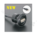 USB2.0 socket; female; mounting hole 22mm; connection with USB2.0 male plug; cable length 60cm; black; aluminum alloy.