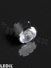 Lens for high power LEDs; distribution angle: 25 to 48 degrees FWHM; number of LEDs: 1; size: 10mm diameter; height: 7mm; material type: PMMA; PC; fastening: pin.