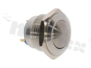 Push button switch; monostable; 16mm; solder terminals; stainless steel; silver button; IP65