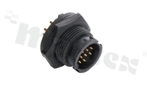 Gniazdo seria BU; 10-stykowe; męskie; proste; I= 2A; napięcie pracy 250V; z nakrętką z przodu; kabel: 4.5-6.5mm2; z połączeniem zatrzaskowym; IP67