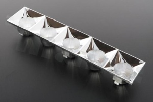 Reflector for LED high power; angle: 60 degrees ; Number of LEDs: 5; Dimensions: 150x30mm; Height: 21.15mm; material: PC; Fastening: screw