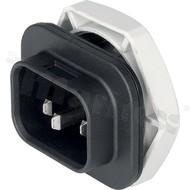 Złącze zasilające AC IEC 60320 S16, klasa ochronności I; montaż: do panela max. 6mm, śrubowe; wyprowadzenia konektorowe QC 6,3x0,8mm; kolor czarny; IP67/IP69K; 10A, 250VAC