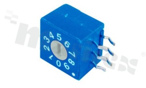 Rotary switch; 10 positions for BCD code; 10x7.55mm; right angle; flat type; THT