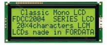Display LCM; LCD character; 20x4 chars; STN positive yellow-green Y/G ;LED yellow-green Y/G backlight; view 06:00; 5.0 V; additional font English-Japanese;