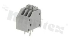 Listwa zaciskowa do PCB; w rastrze 2.50mm; 3-torowa; skośne wejście przewodu; na przewód 0.2-05mm2 (24-20 AWG); ze stykiem sprężynowym; szara; UL 250V/2A, TUV 250V/2A