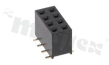 Listwa stykowa do PCB; w rastrze 2.54mm; 2x4 styków; montaż: SMD; żeńska; prosta; dwurzędowe 