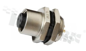 Gniazdo M12; kodowanie A; 4-stykowe; żeńskie; 4A; na panel; z nakrętką z przodu; PCB; IP68