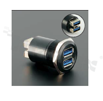 Gniazdo USB3.0; żeńskie; otwór montażowy 22mm; podłączenie na wtyk USB3.0 męski; korpus czarny; stop aluminium.