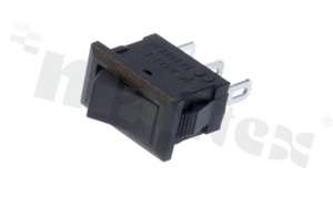 Minature Rocker Switch; 1-pole; 2 positions; 15x8.8mm; pin terminals; black button; 1A/250V