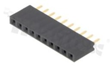 Listwa stykowa do PCB; w rastrze 2.54 mm; 1x10 styków; montaż: THT; żeńska; prosta; jednorzędowe