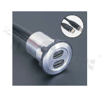 Gniazdo USBC3.1; żeńskie; otwór montażowy 22mm; podłączenie na wtyk USBC3.0 męski; długosć przewodu 100cm; korpus srebrny; stop aluminium.