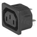 Gniazdo zasilające AC IEC 60320 F (6600-4), klasa ochronności I; montaż: do panela 2mm, zatrzaskowe; wyprowadzenia konektorowe QC 6,3x0,8mm; kolor czarny; IP30; 10A, 250VAC
