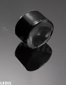 Lens for LED high power; angle: 26 to 32 degrees FWHM; Number of LEDs: 1; Dimensions: round 16mm; Height: 9.7mm; meterial: PMMA; Fastening: tape