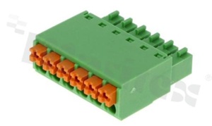 Pluggable terminal block; 3.50mm pitch; 6-ways; female; for wire 0.2-1.00mm2(28-16AWG); wire insertion direction same as plug-in direction; p.bronze contacts; UL 300V/8A