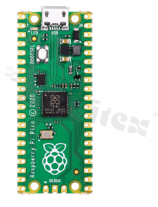 Płytka mikrokontrolerowa; Raspberry Pi Pico; mikrokontroler: RP2040; rdzeń: Cortex-M0+ x2; 133MHz; pamięć: 264kB SRAM; 2MB Flash; GPIO: 26; interfejsy: USB 1.1; UART; SPI; I2C; PWM; PIO