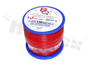 Single wire LGY/H05V-K; with copper multi-strand; red; cross section 1.50mm2; AWG 16; 500V; -40+105 deg.C; 10m.
