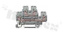 Din rail terminal block; 2-level; through; 4-contacts for wire 0.08-2.5mm2 (28-12AWG); spring-loaded; grey; for DIN rail; 500V/24A